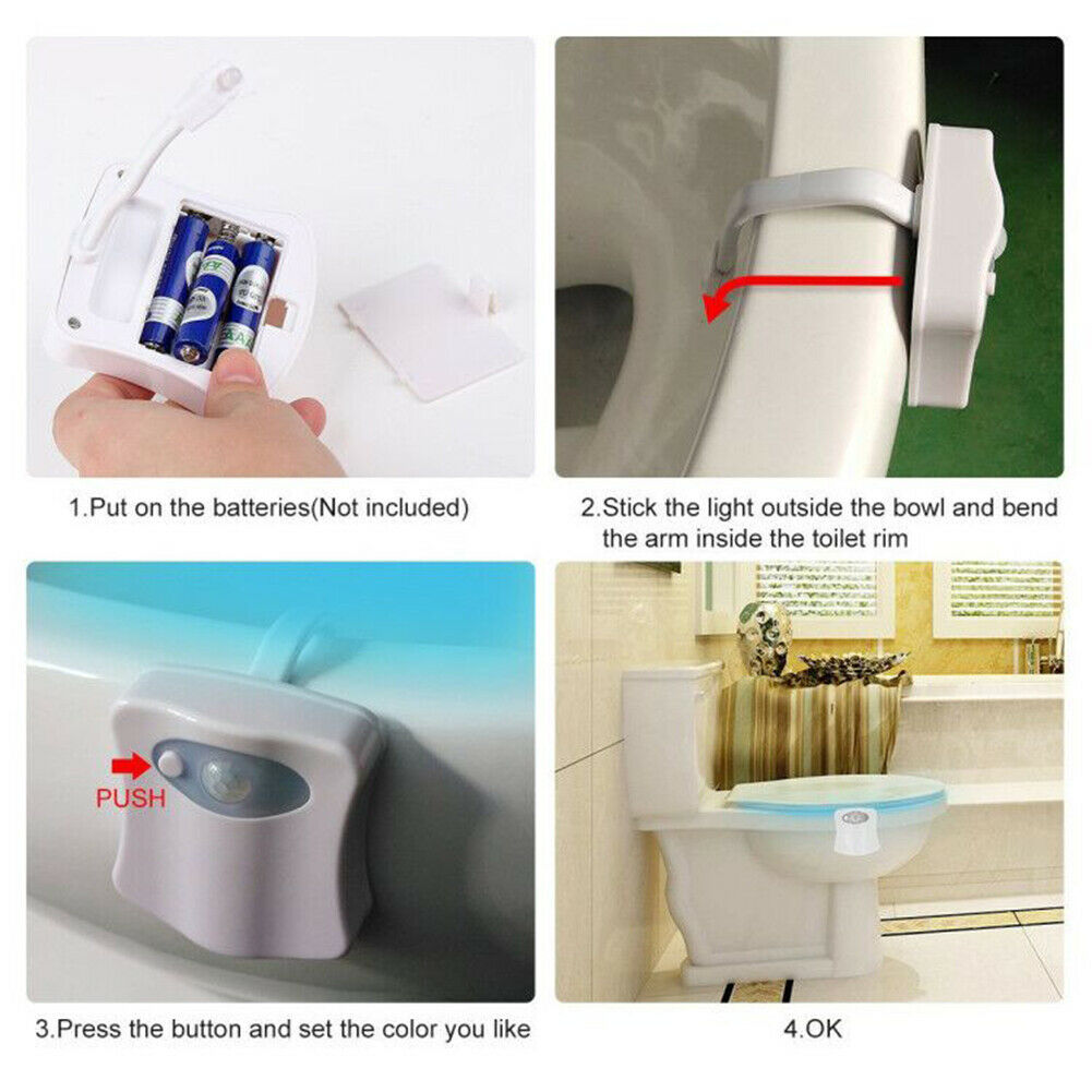 Toilet Night Light 8 Color LED Motion Activated Sensor Bathroom Toliet Bowl Lamp