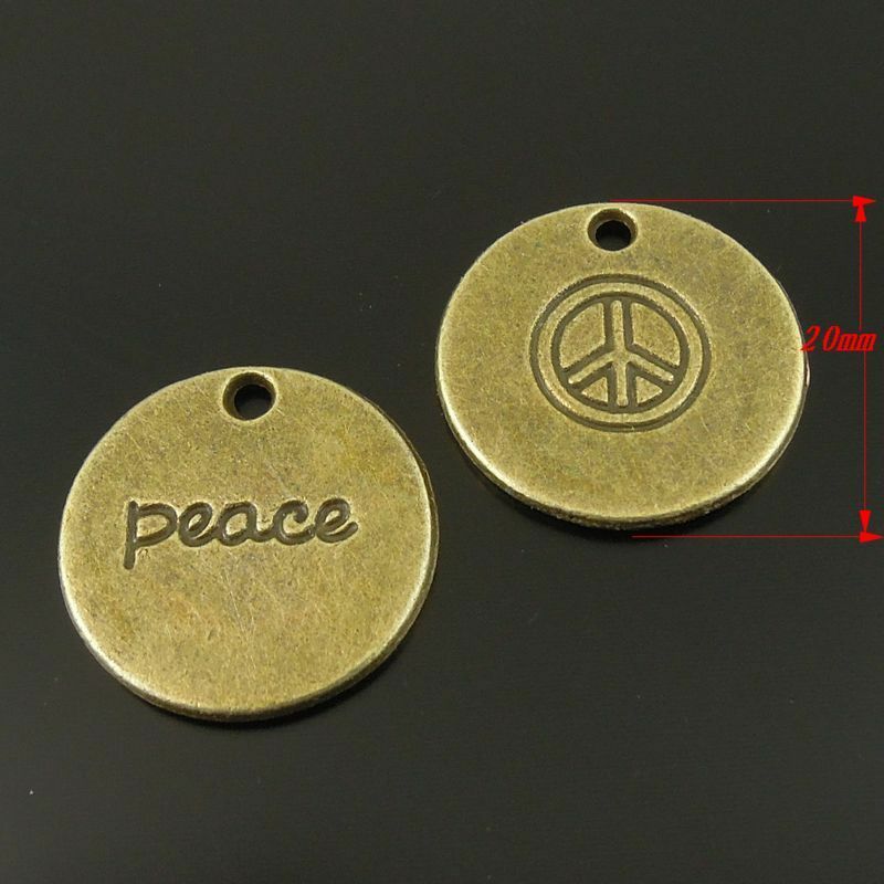 20pcs Antiqued Bronze Peace Symbol Round Tag Charm Alloy For Pendant Crafts 20mm