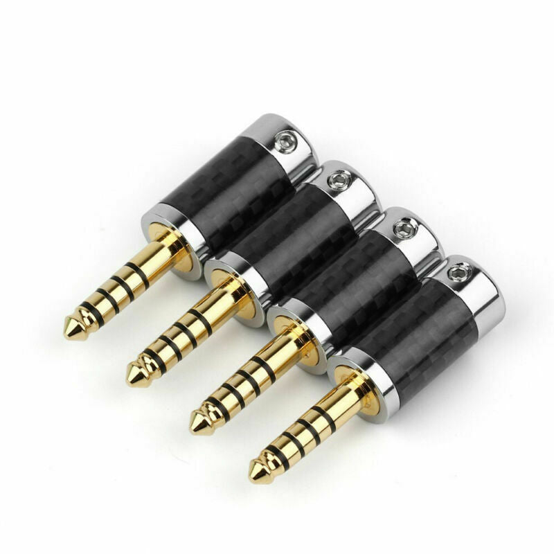 5PCS 4.4mm 5 Pole Stereo Carbon Fiber Male Plug Metal Splice Adapter Black