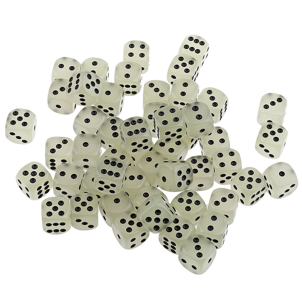 50x D6 Dice Glow in the Dark Six Sided Dice 14mm for Party Role Playing Game