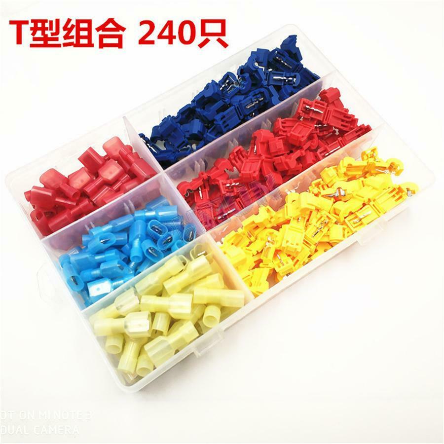 240Pcs AWG T-Tap Insulated Splice Wire Terminal Connectors For Motorcycle Car
