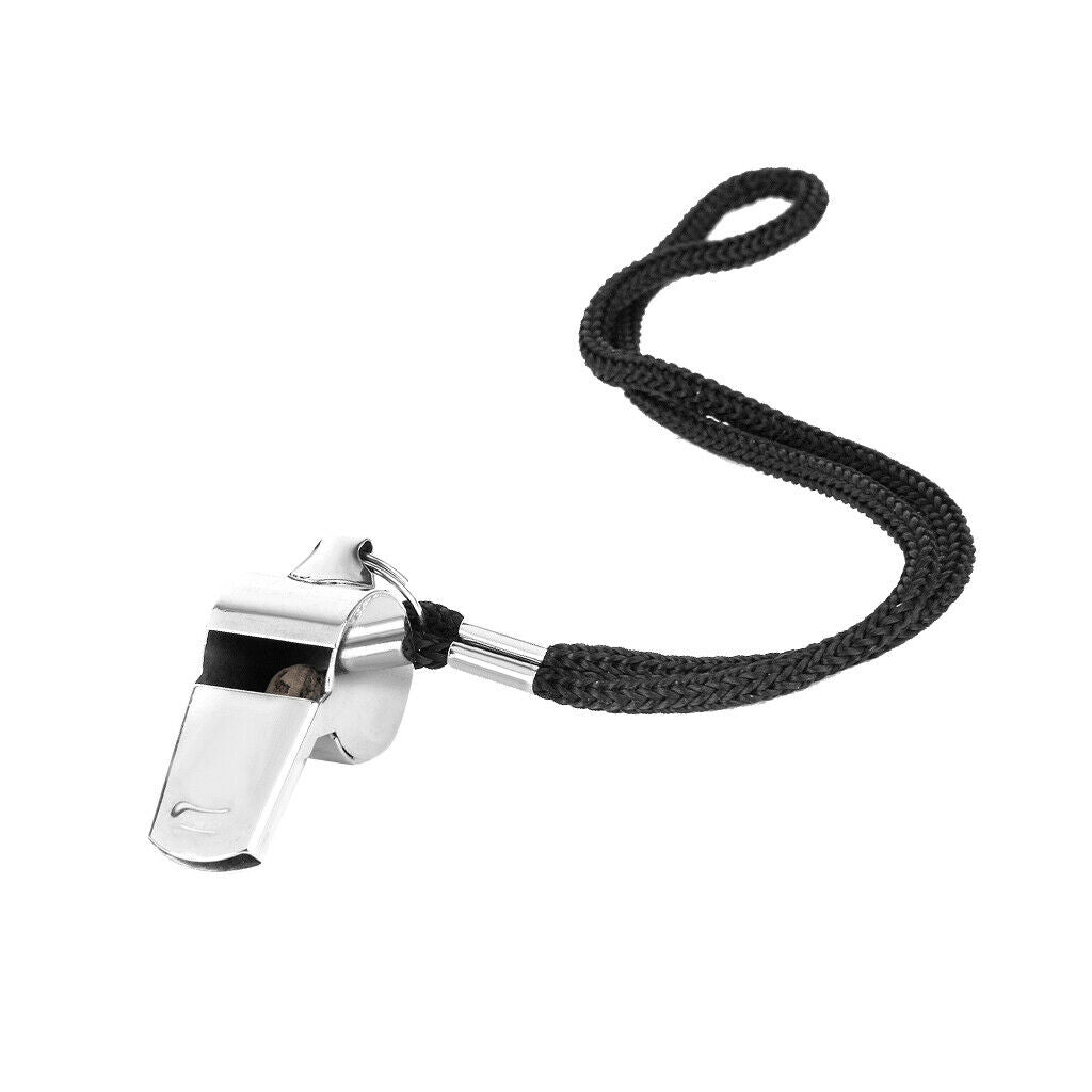 Outdoor Sports Football Rugby Hockey Referee Metal Whistle w Neck/Wrist Cord