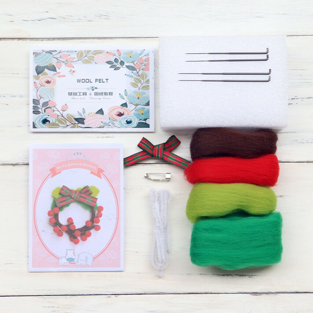 Brooch Needle Felting Kit For Beginners with Basic Tools Tutorials Wreath