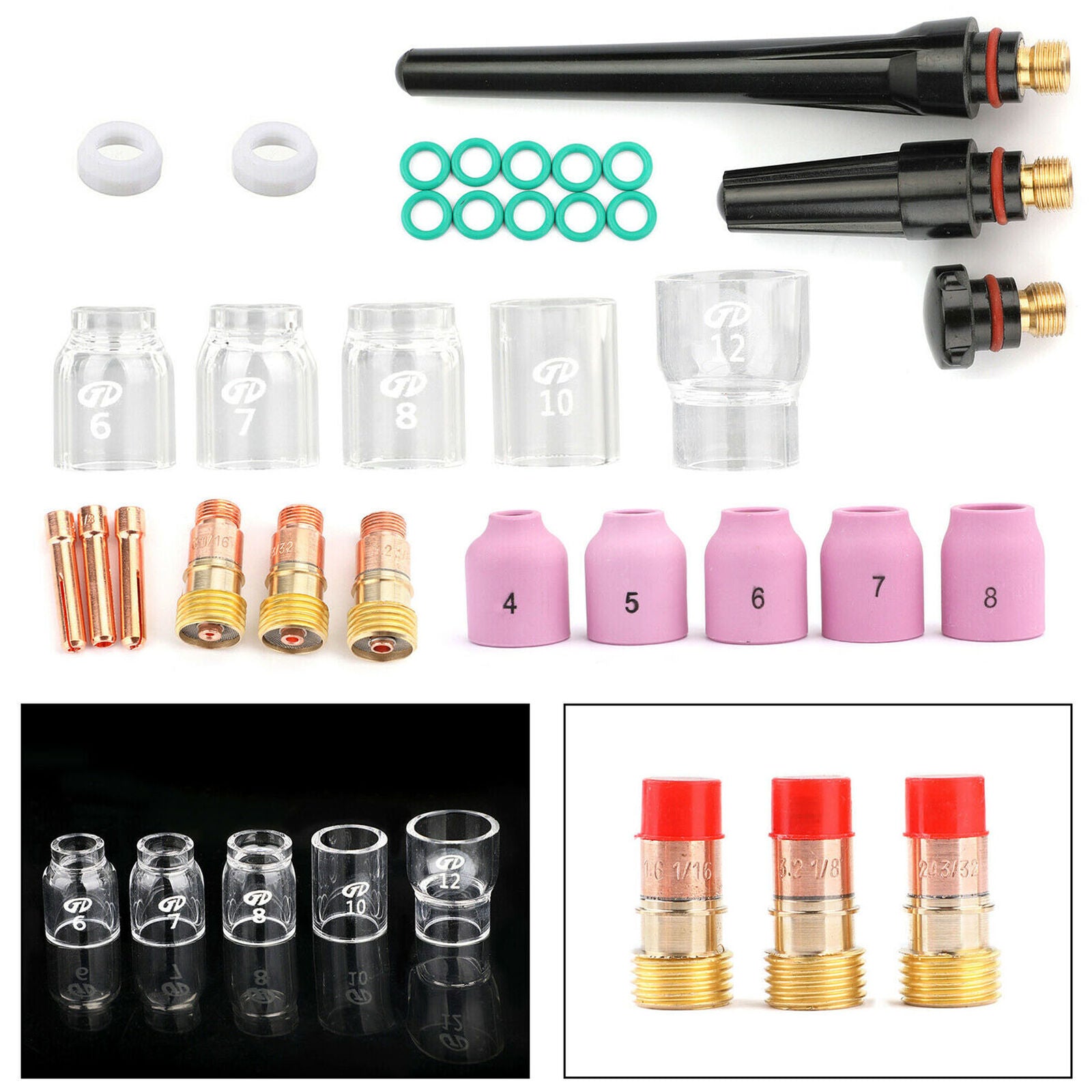 31 Pcs TIG Welding Torch Stubby Gas Lens #12 Pyrex Glass Cup Kit For WP-17/18/26