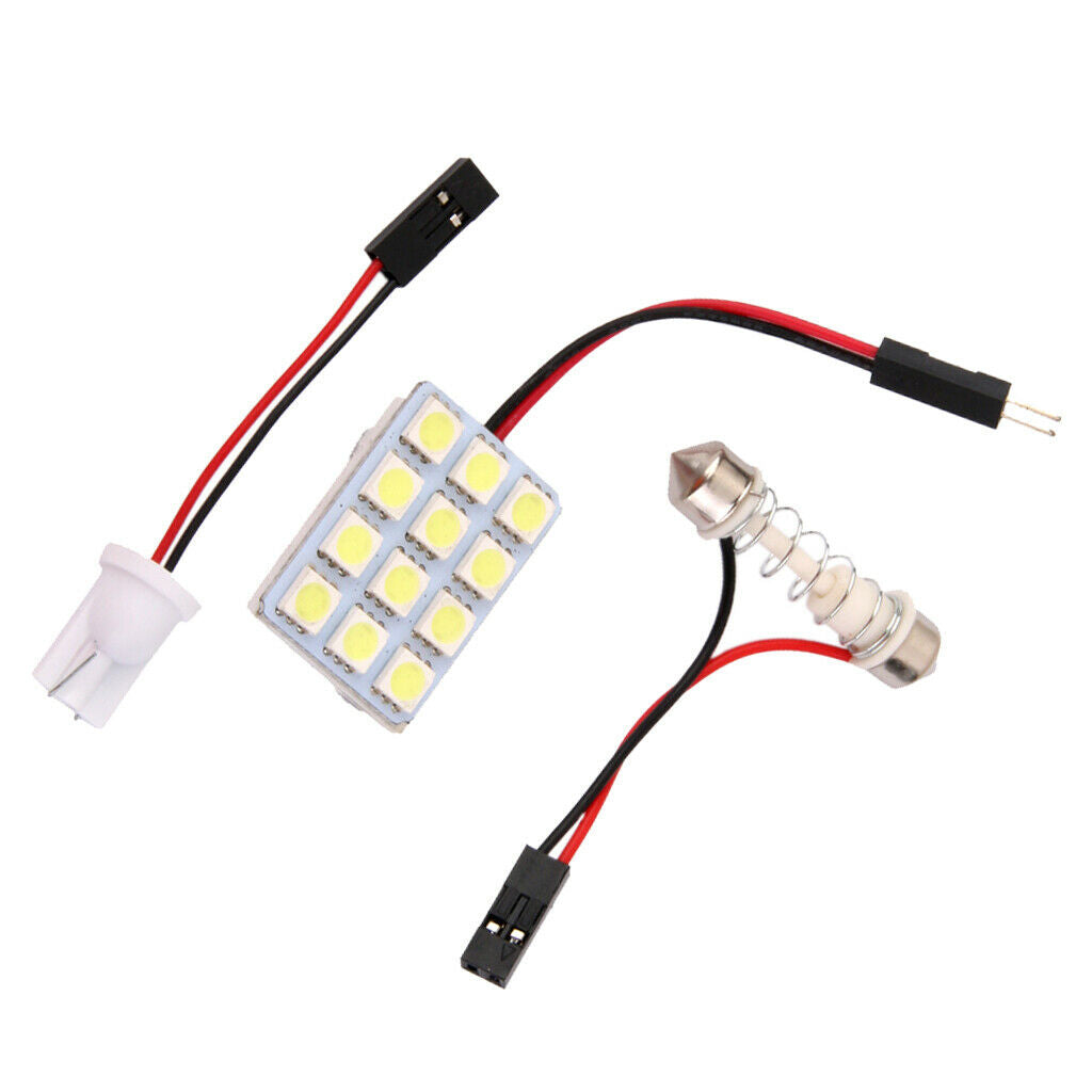 White 12 SMD LED Light Car Interior Light Panel Dome Bulb BA9S Adaptor Kit