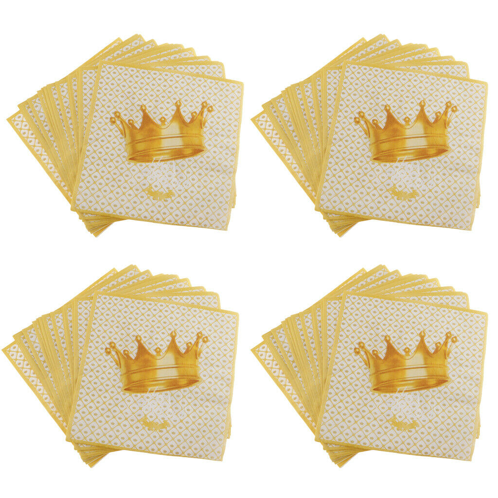 80 Pack Crown Design Paper Napkins for Wedding Party Decor Golden