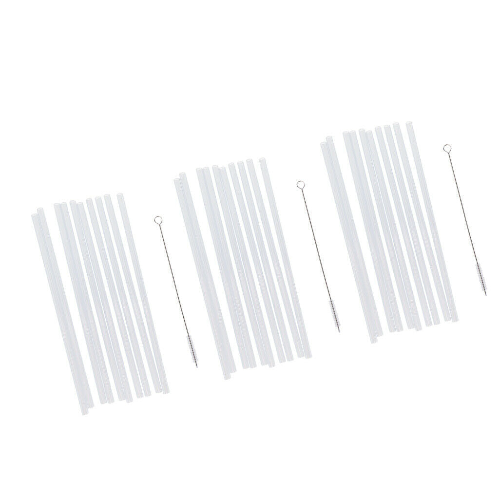 30 in 1 Reusable Clear Hard Plastic Straw+3x Cleaning Brush Kid Party Supply