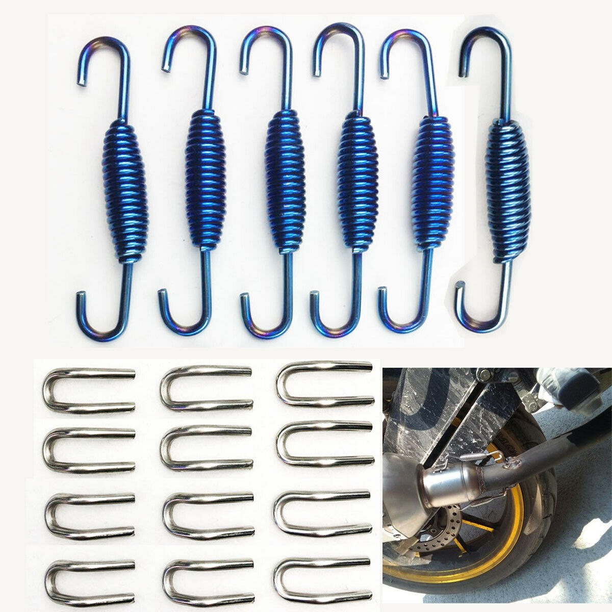 6 PCS Blue Stainless Steel Exhaust Pipe Spring Hook kit Motorcycle Accessories