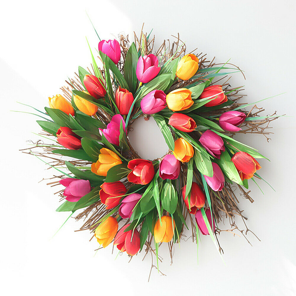 40CM Artificial Garland Tulip Rattan Wreath Wedding Home Wall Party Door Decor