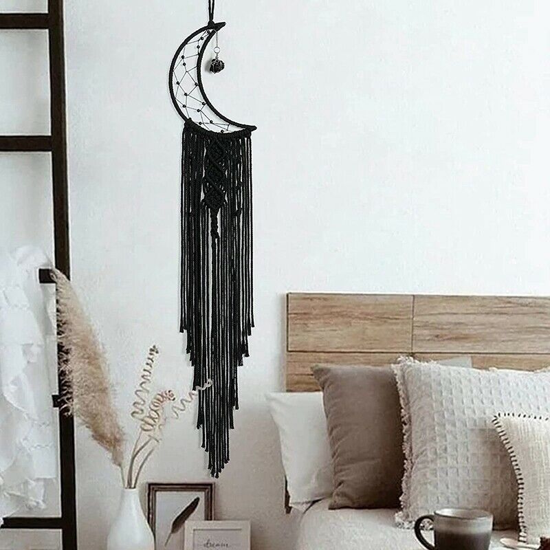 Dream Catcher Black Boho Decor with Crystal Stone Moon Dream Catchers for BeX5P4