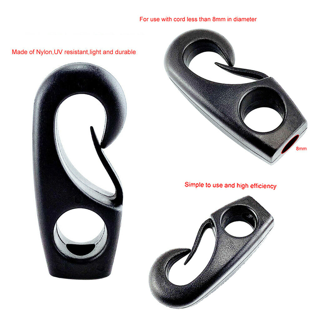 10pcs Black Reusable Nylon  Hook Boats Shock Cord Hook For Shock Cords