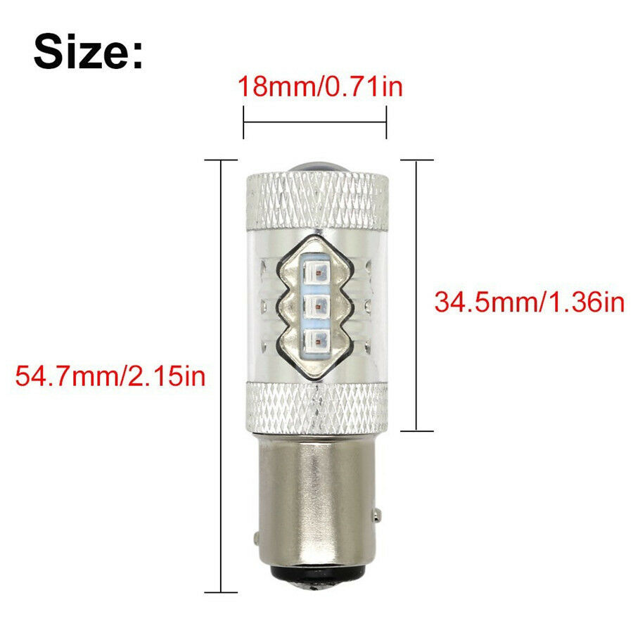 2x 1157 7528 BAY15D LED Car Brake Ligth Bulb 18*54.7mm 80W 1600 Lumens Red DC12V