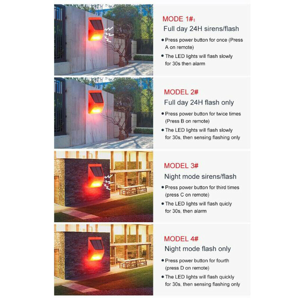 Solar Sound Alarm Light 8-LED 129db IP65 Alarm System for Farm Villa Garden