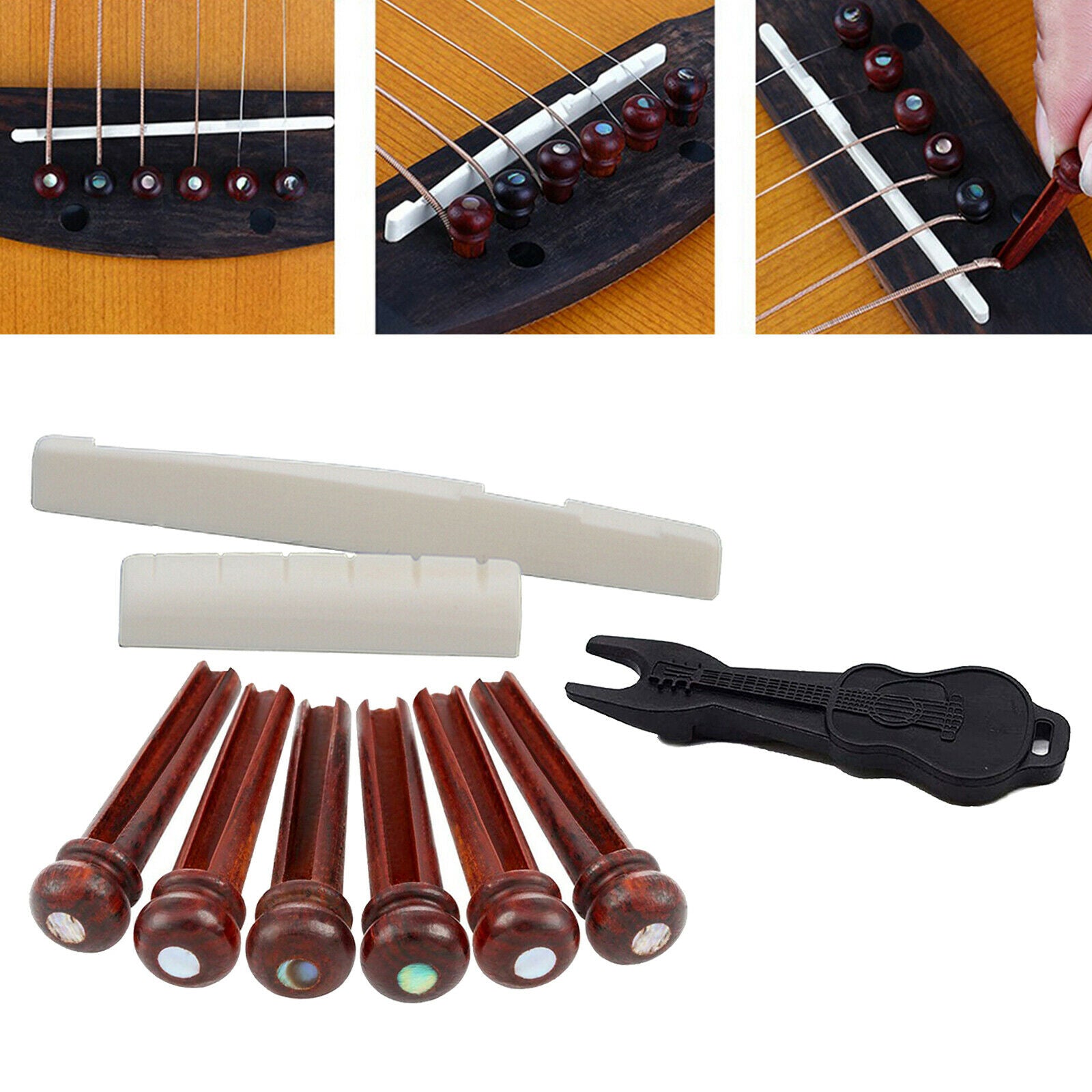6Pcs Guitar Bridge Pins Guitars End Screw Guitar Saddle Nut Pin Puller