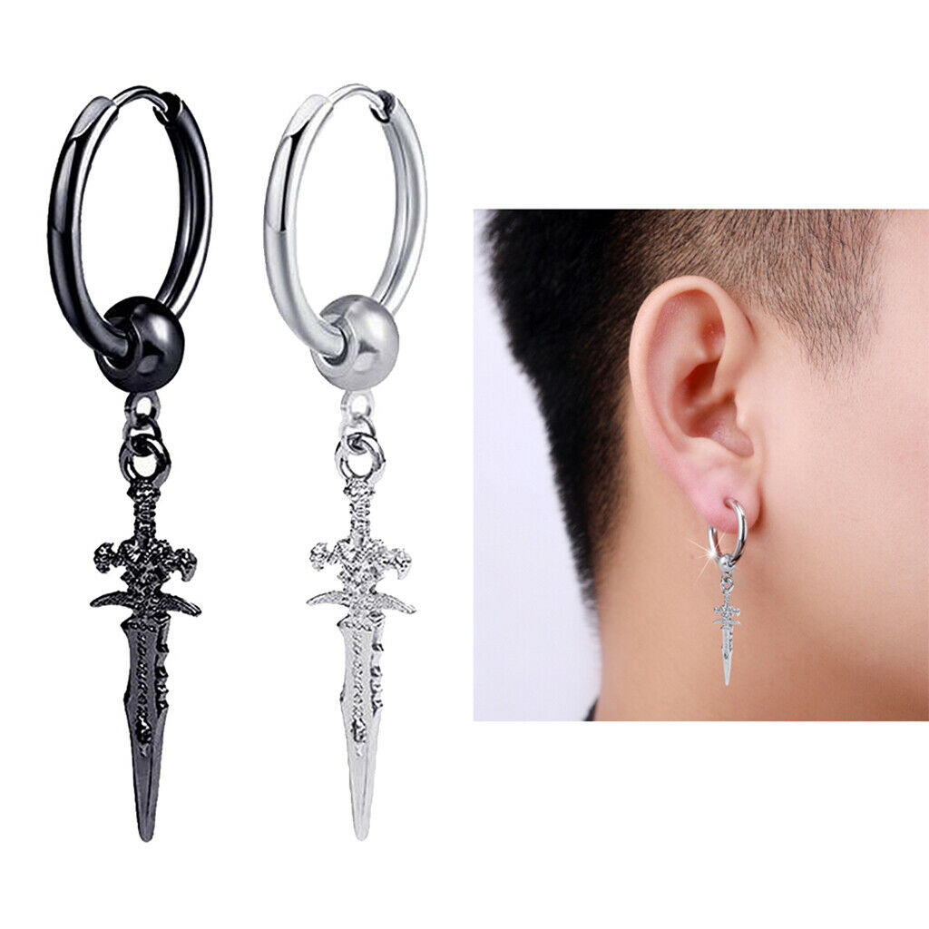 2PC Modern Long Dangle Earrings Earclip Cross Spike Huggie Hoop Stud Women