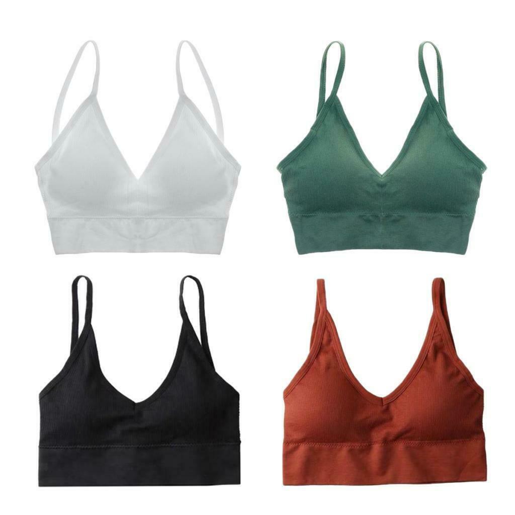 4Pcs/Set Women's V Neck Padded Bralette Seamless Crop Top Vest Sport Bra
