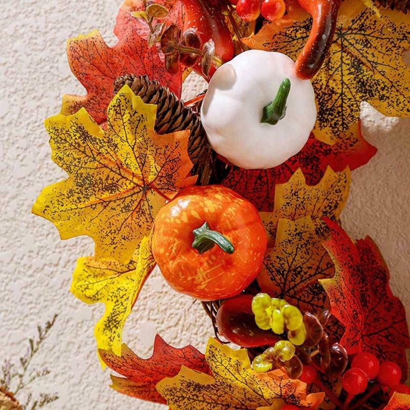 15in Autumn Wreath Fall Wreath Artificial Thanksgiving Garland with Maple Leaf