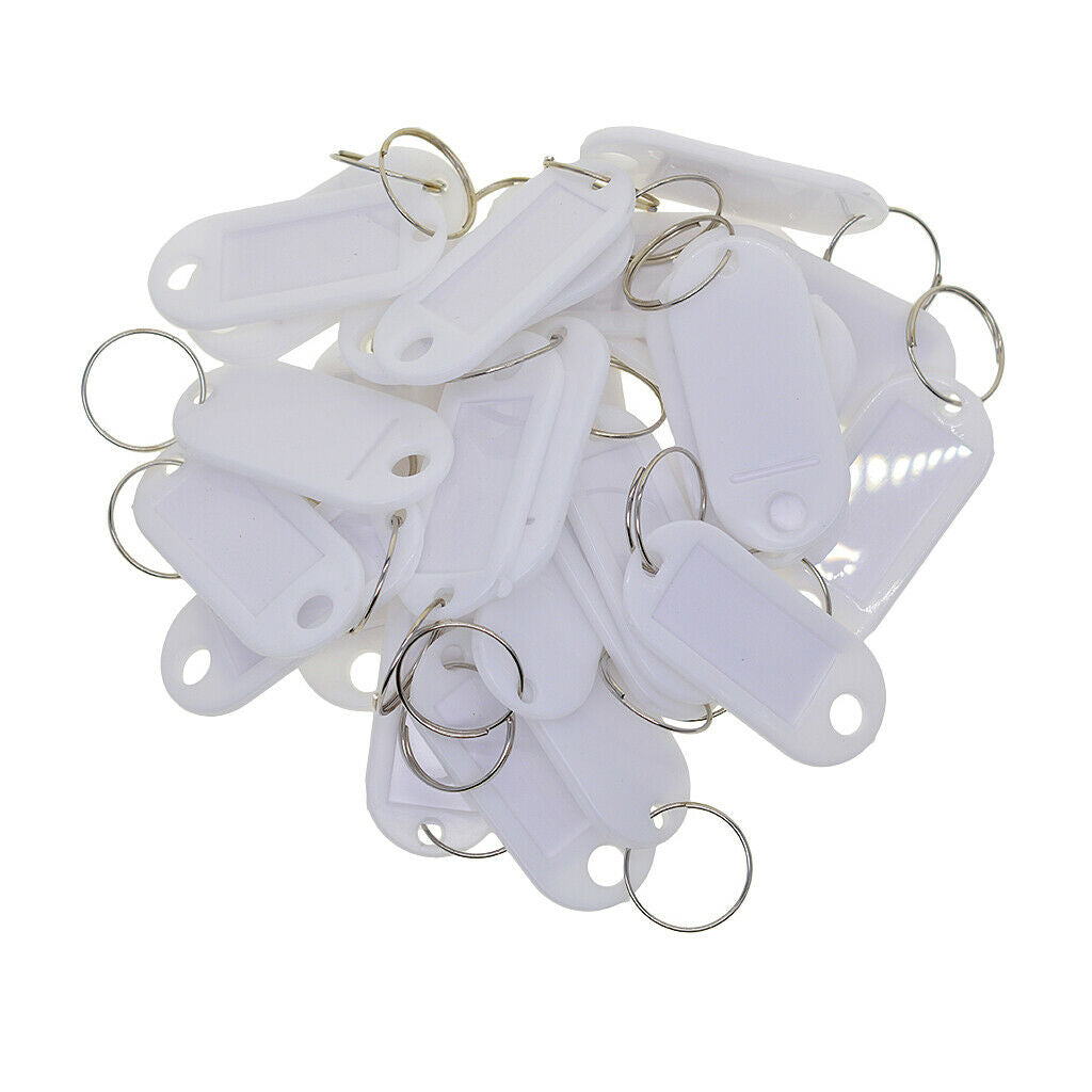 50x KEY TAGS Plastic Rings For ID Tags Card FOB Label Car White