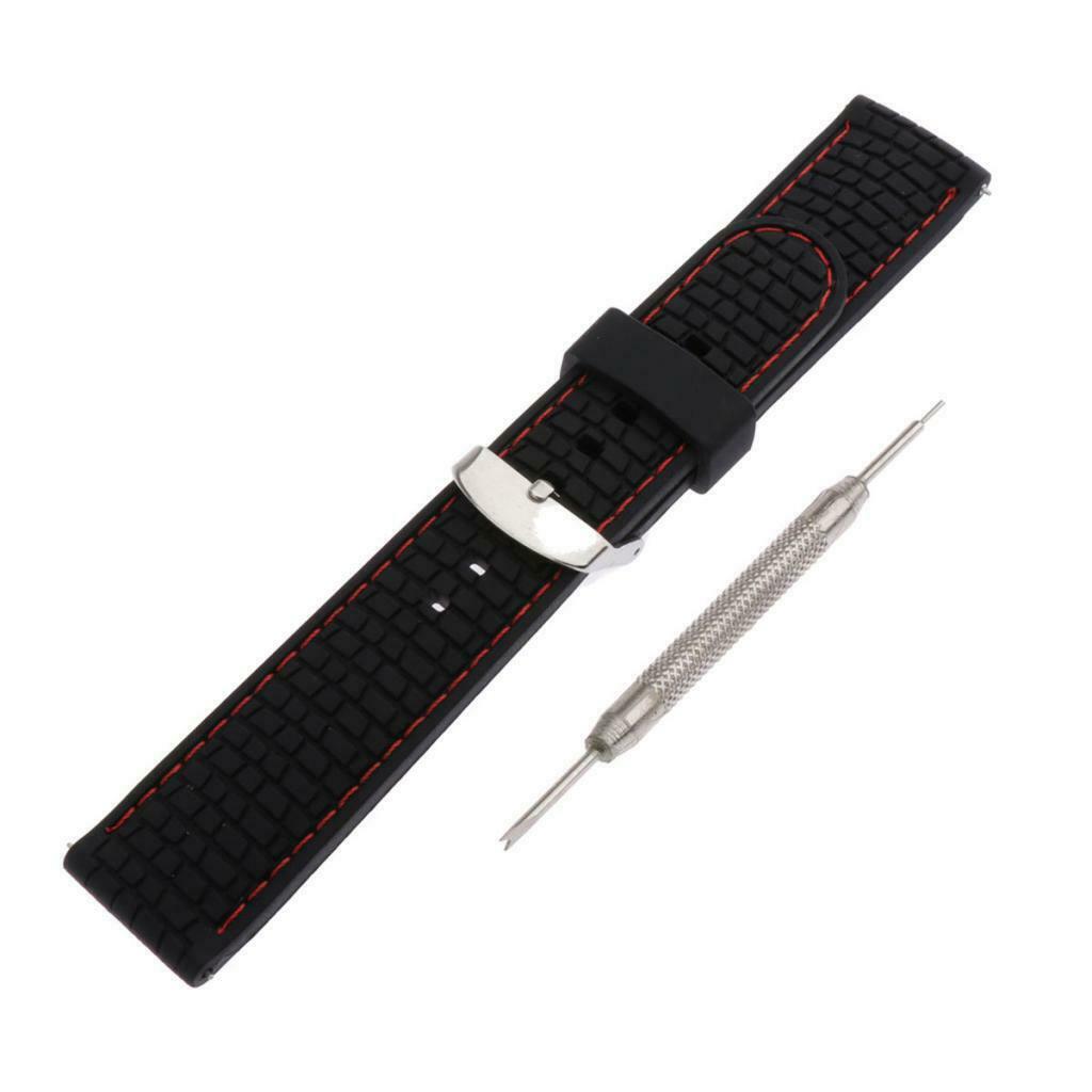 Waterproof Silicone Watch Strap with Stainless Steel Pin Buckle Red Line