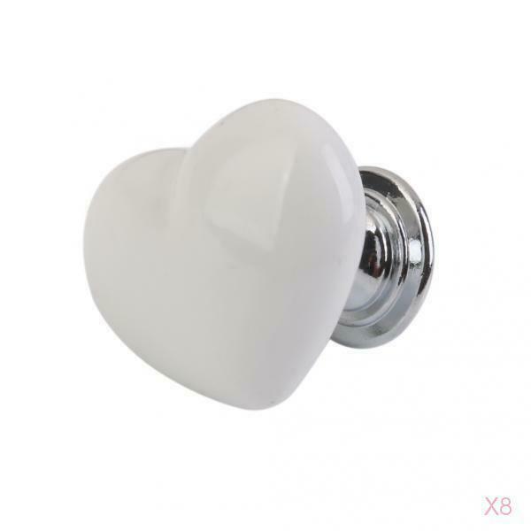 8Pcs Ceramic Heart Shaped Knobs Drawer Knob Round Pull Handle Home Door Cabinet