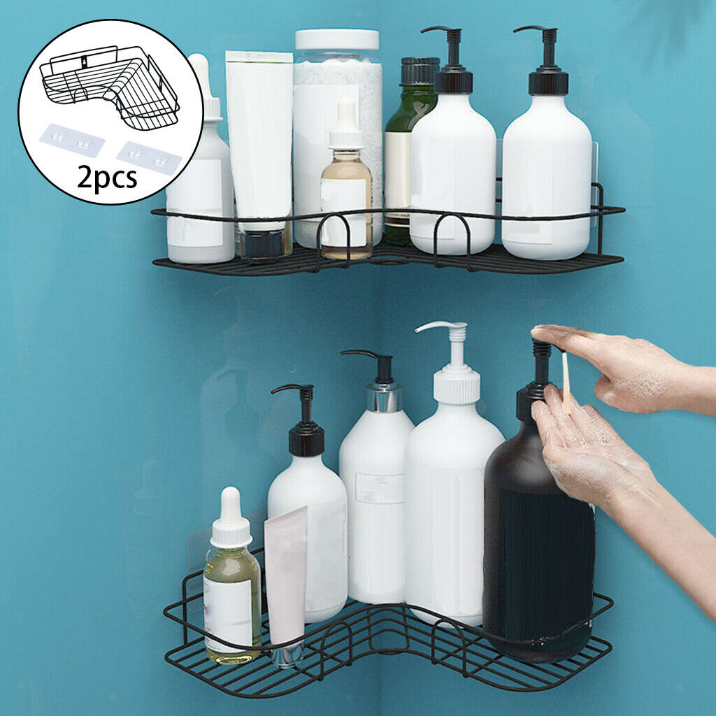 2x Cast Iron Wall Mounted Kitchen Corner Shelves Basket Storage Organizer