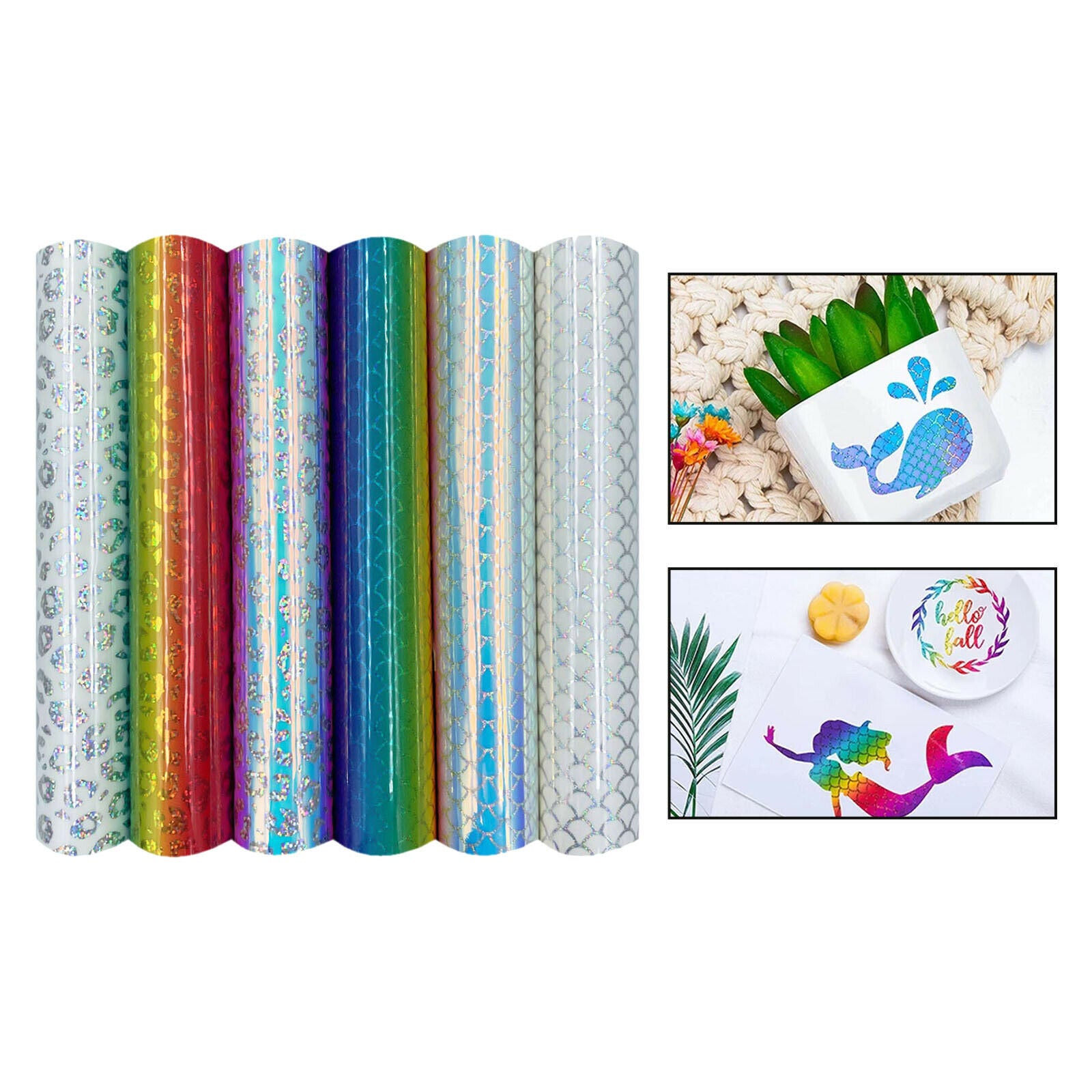 6Pcs Holographic Vinyl Pattern Adhesive Vinyl Paper DIY Hats Glass Mirrors