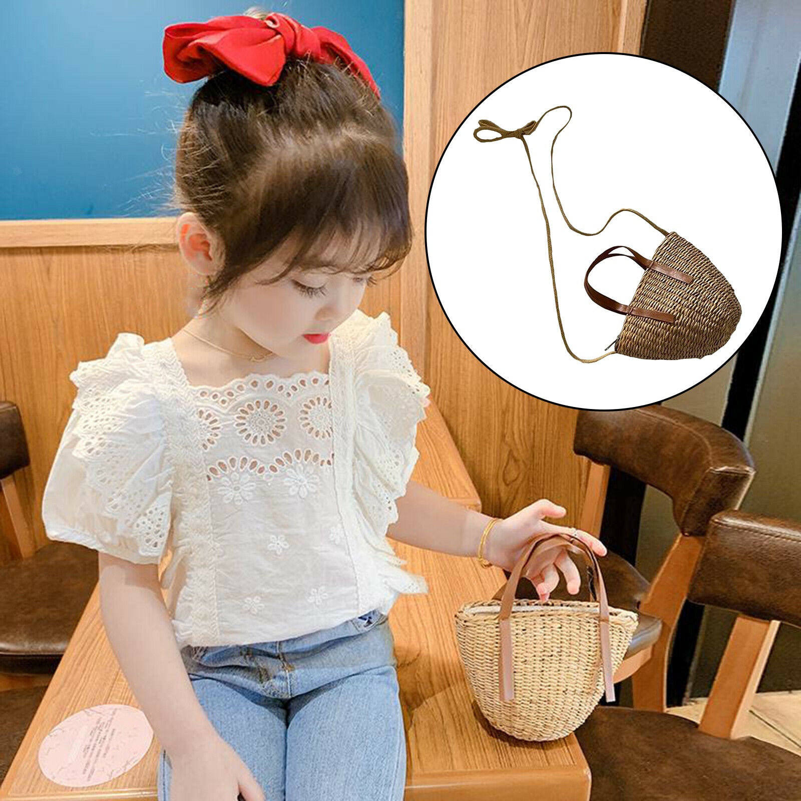 Cute Wicker Bike Basket and Shoulder Strap Bicycle Front Handlebar Basket