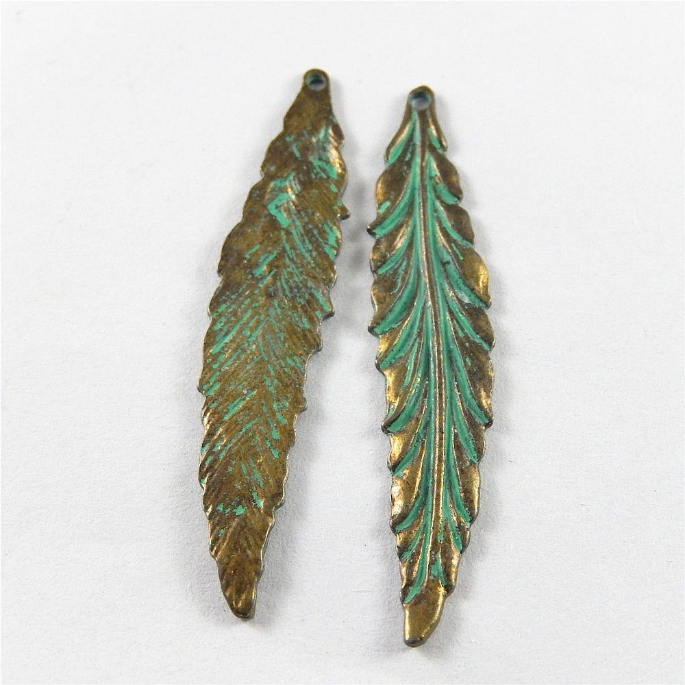 Zinc Alloy Jewelry Making Retro Bronze Green Leaf Pendant Charms 20pcs 52*11mm