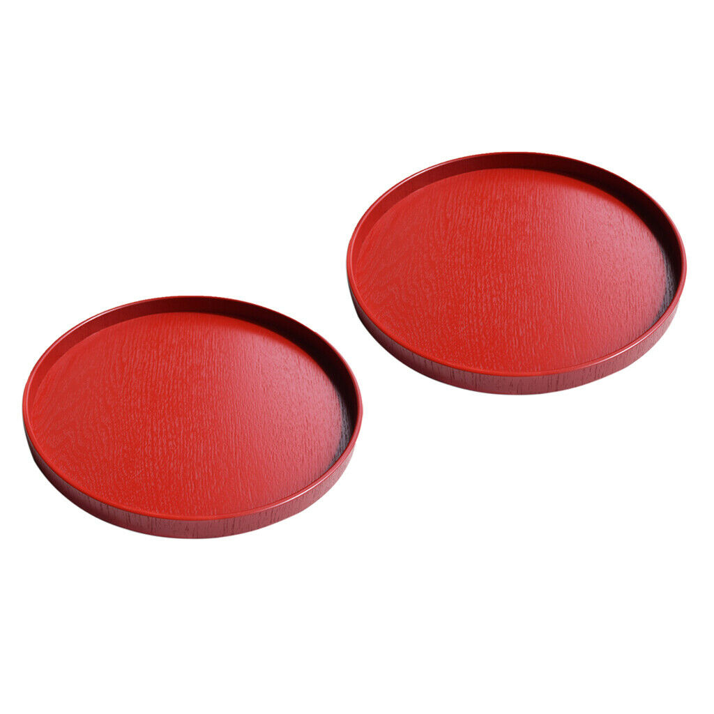 2x Wooden Serving Trays Salad Plate Red 21cm