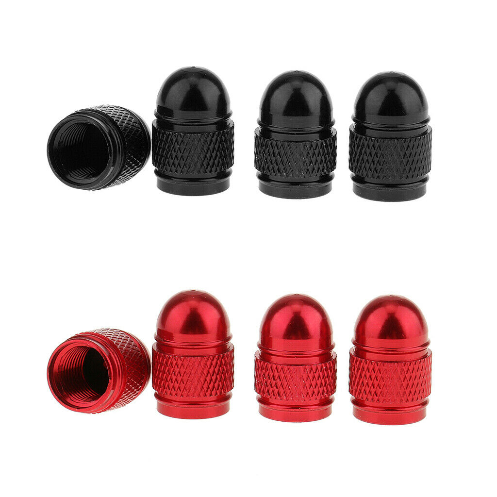 8 Pieces Red Black Aluminum Bullet Tire Valve Stem Air Port Cover Cap