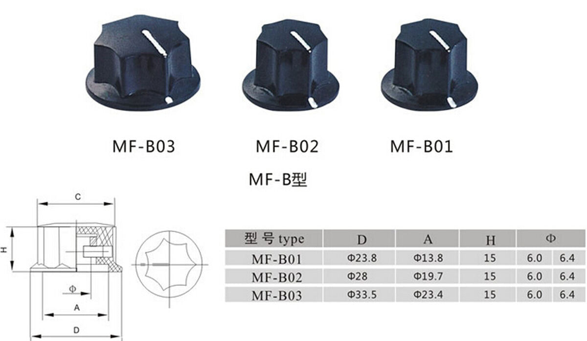 10pcs MF-B03 33.5x15mm Hex Screw Fix Pot Knobs for HAM Radio Audio Black Plastic