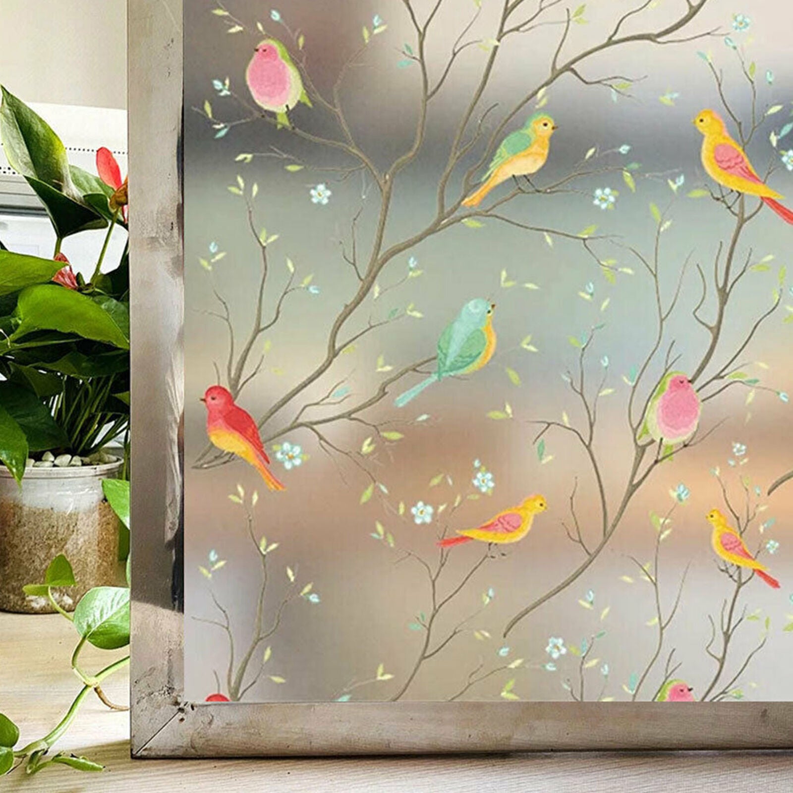 Non-Adhesive Frosted Bird Decorative Glass Film Static Cling Window Stickers