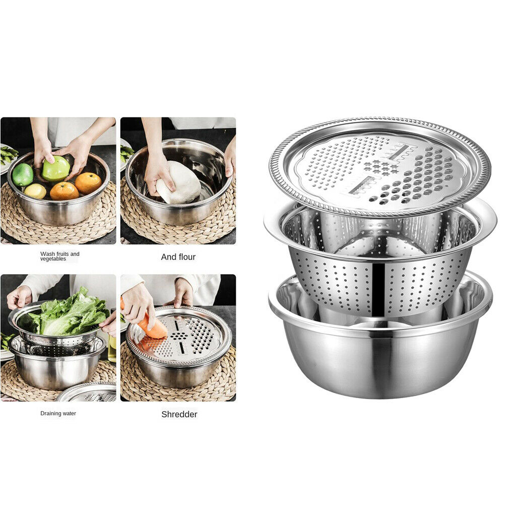 Kitchen Sink Drain Basket Basin Stainless Colander Bowl with Vegetable Grater