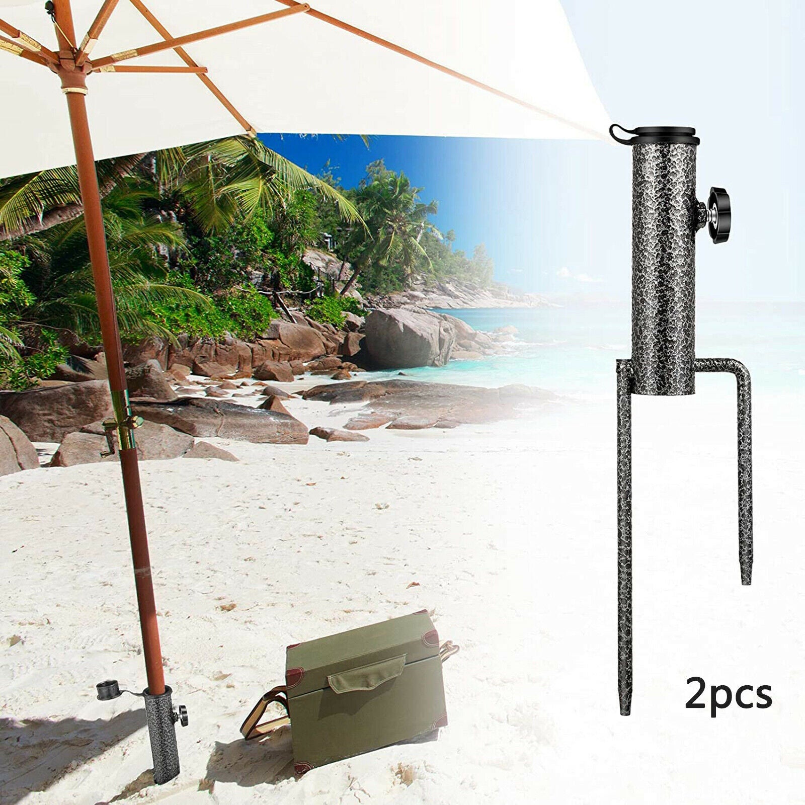 Set of 2 Beach Patio Umbrella Metal Anchor Base 32cm Length Durable