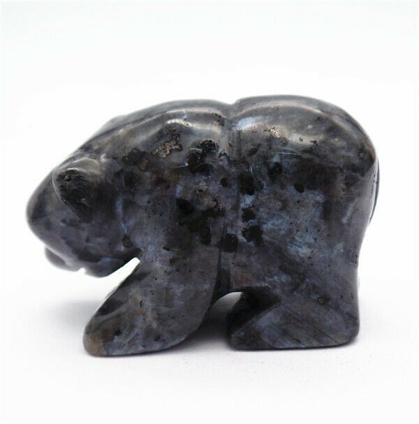 48x30x23mm Natural Black Labradorite Carved Bear Decoration Statue Decor HH7726