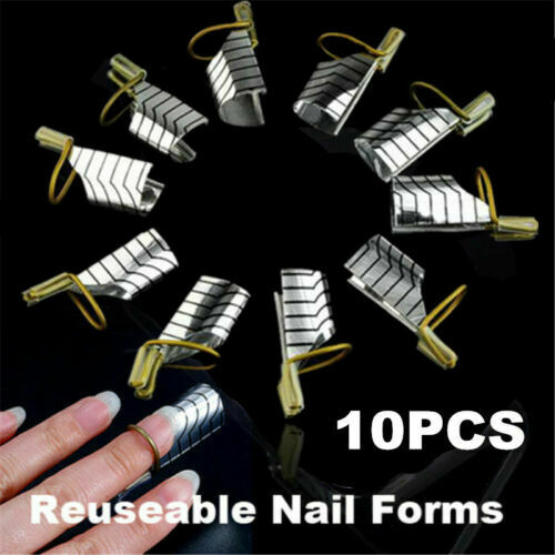 10 Pcs Reusable UV Gel Acrylic French Nail Art Tips Extension Guide Form Tool_US