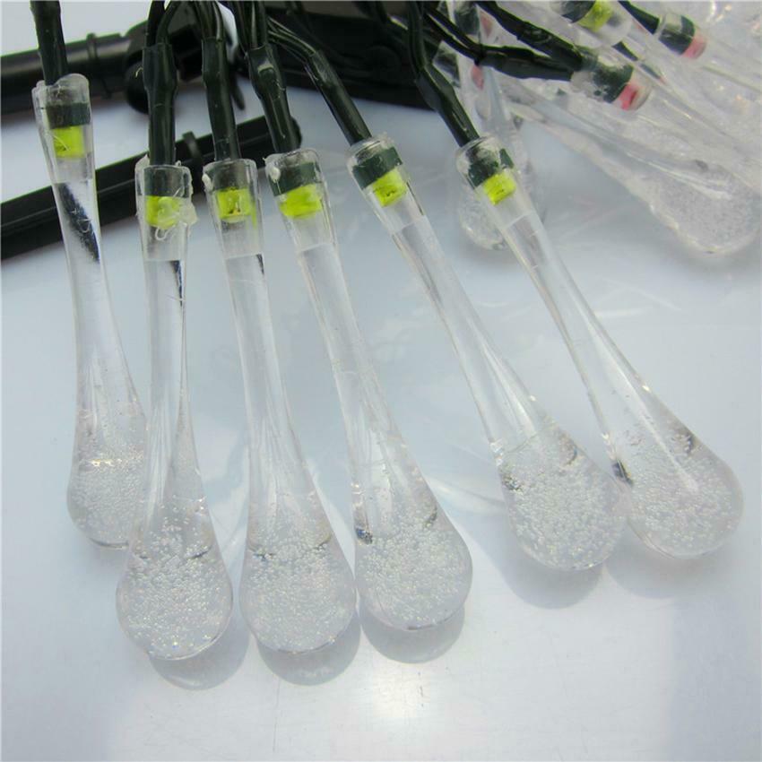 20 LED Raindrop Teardrop Bulb Solar Power String Fairy Lights for Outdoor Garden