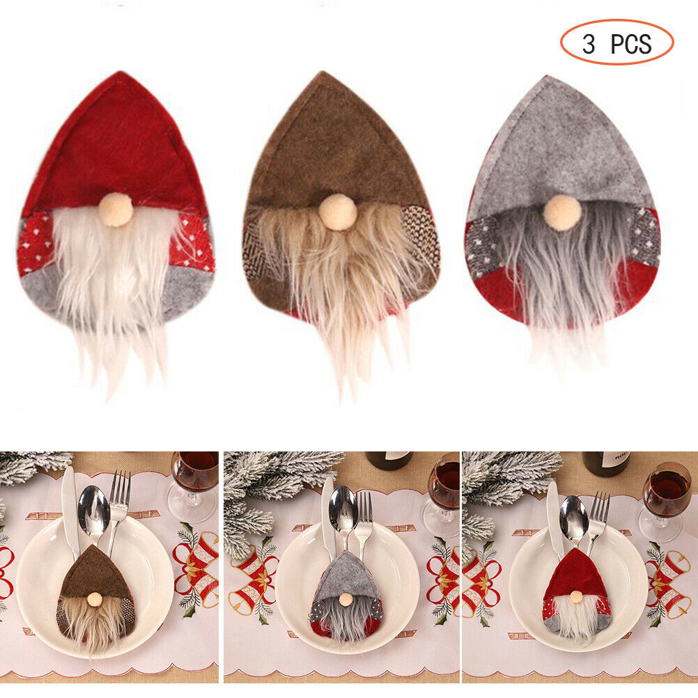 Christmas Santa Faceless Cutter Forks Cutlery Cover Holders Bag Dinner Decor