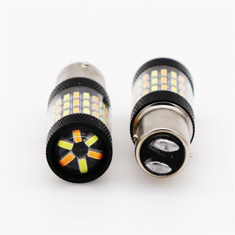 1 Pair  1157 4014 White Amber Dual Color Switchback LED Turn Signal Lights 60SMD