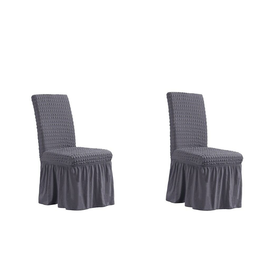 Ruffled Long 2-Piece Stretch Banquet Dining Chair Covers Gray