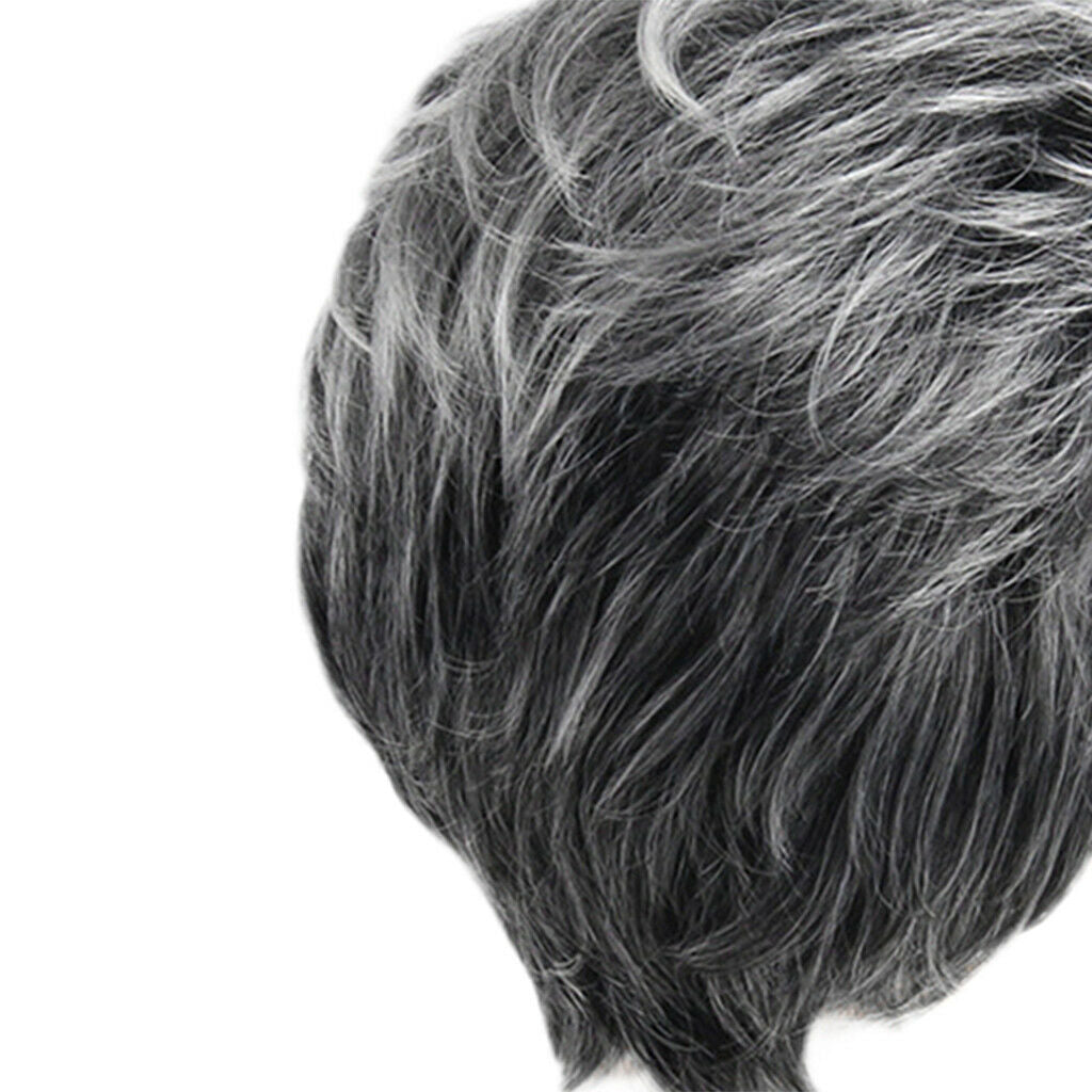 Female Full Wig Gray And White Short Wig Synthetic Synthetic Hair Womens Women