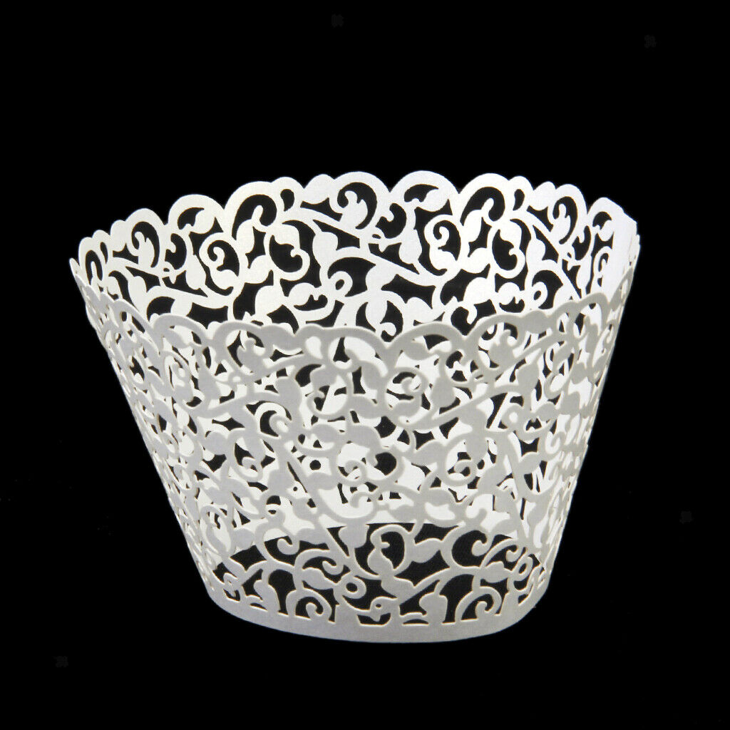 36pc Vines Hollow Cupcake Wrappers Muffin Cake Lace Wraps Case Wedding Ice white