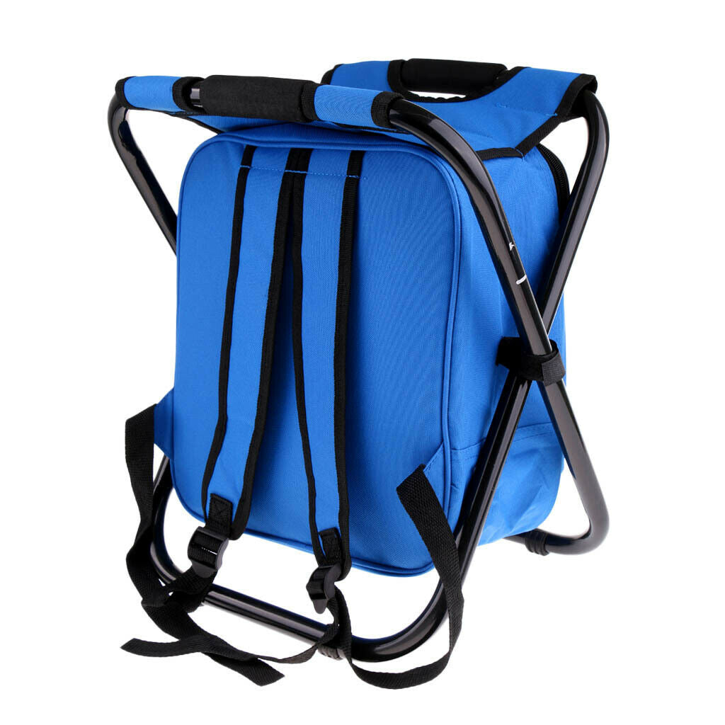 Foldable Backpack Chair Portable Camping Stool with Cooler Bag blue
