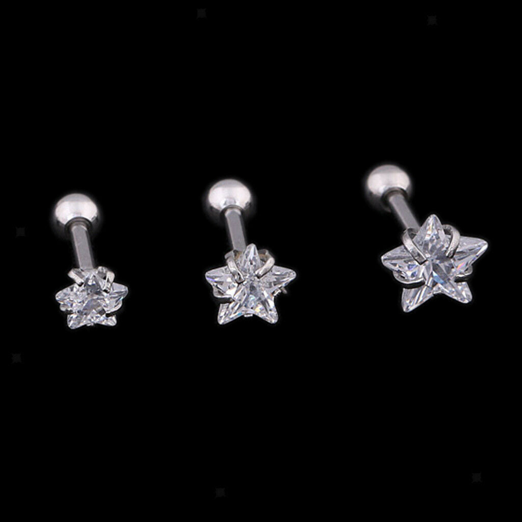 Pack of 3 316L Steel Star Zircon Studs Ear Studs Rhinestone Body Piercing