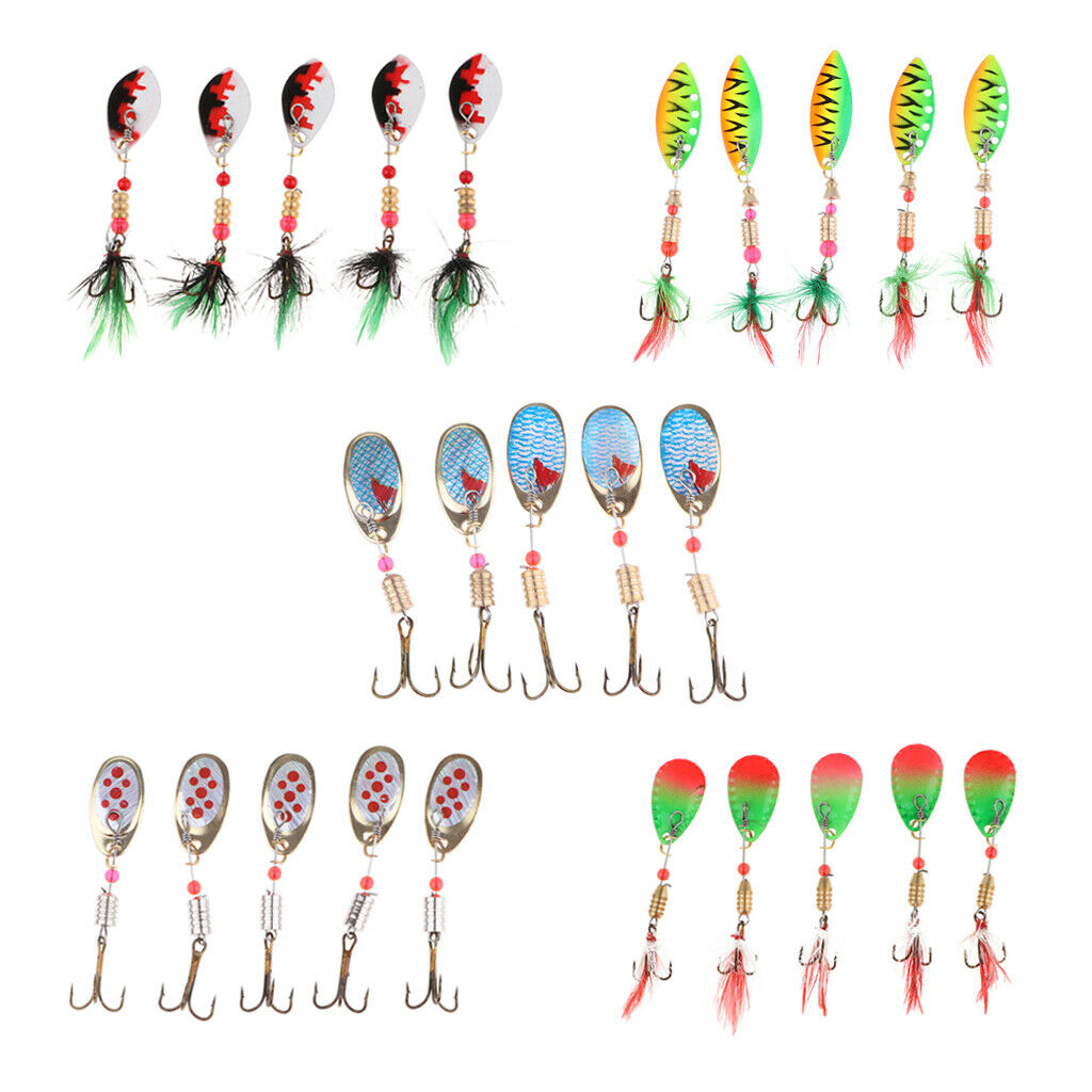5 Pieces Fishing Lures Spoon Metal Jig Baits Spinner Baits A