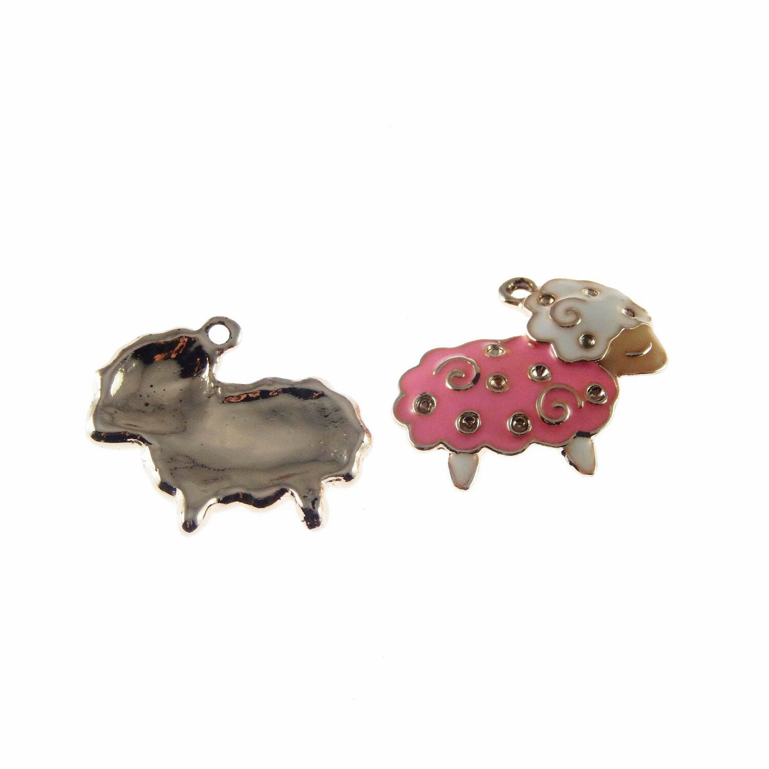 10 Pink Sheep Bracelet Charm Enamel Alloy Animal Pendant Jewelry Making 12x15mm