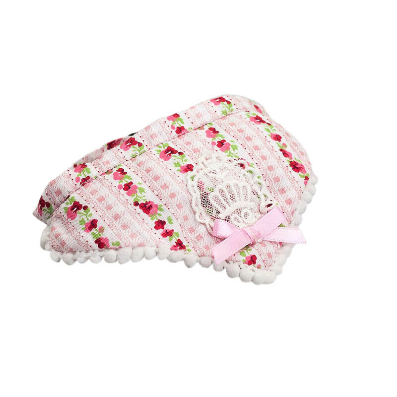 Pink Floral Pattern Dog Collar Lace Bowtie Stretchable Puppy Saliva Towel-S
