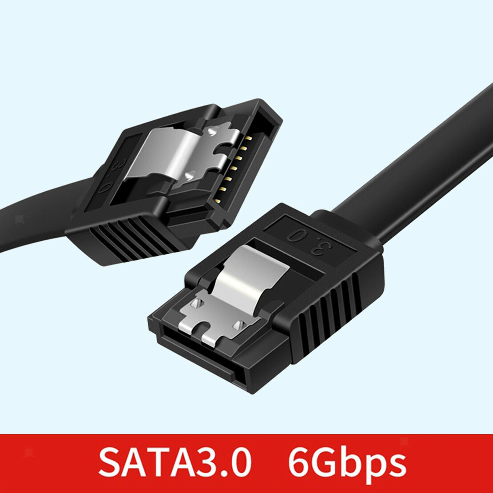 Set of 2 SATA Cable III 3.0 Data Cable 3.3ft for HDD SDD Straight Flexible