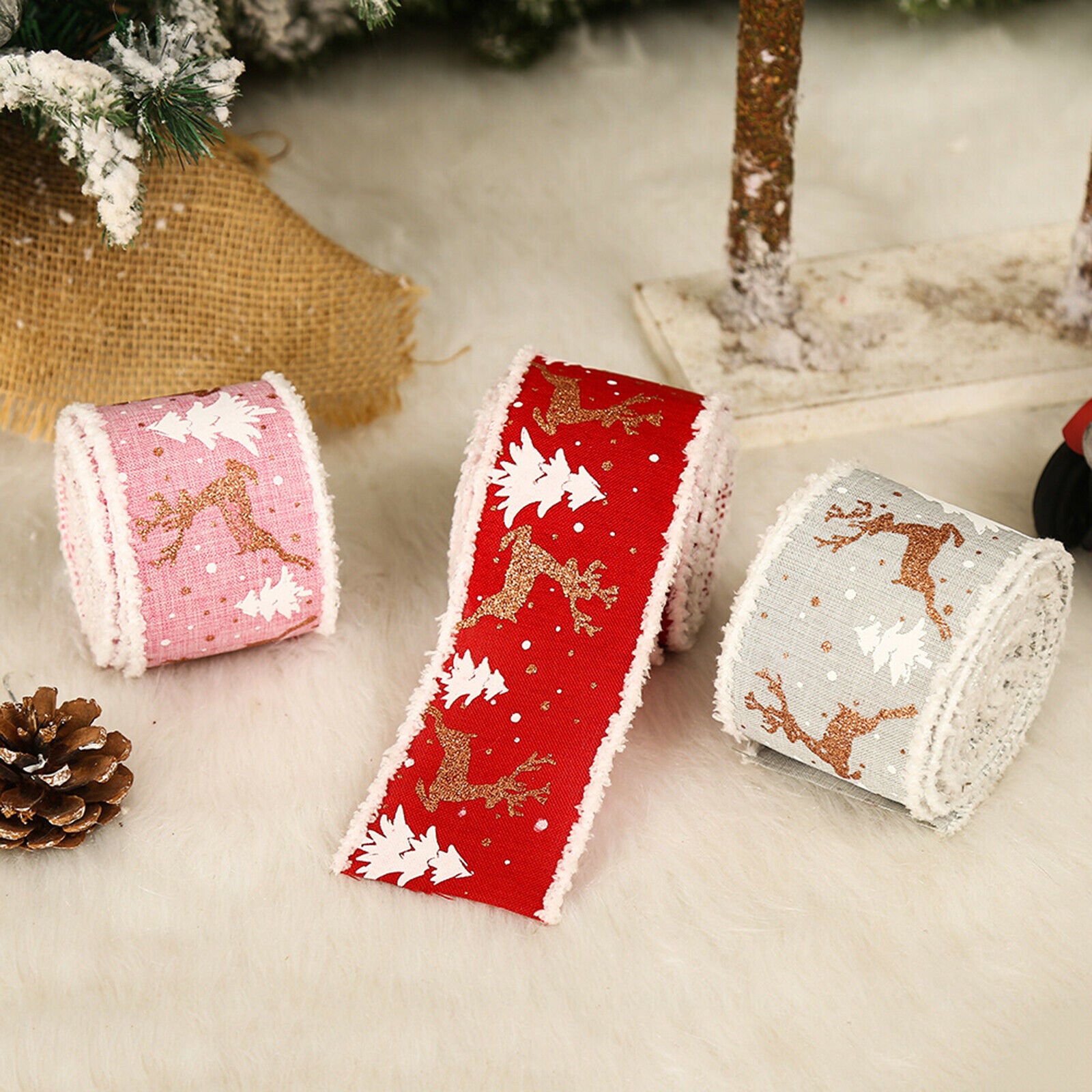 3x Christmas Ribbon Gift Wrapping Ribbon Craft for Christmas Decor Supplies