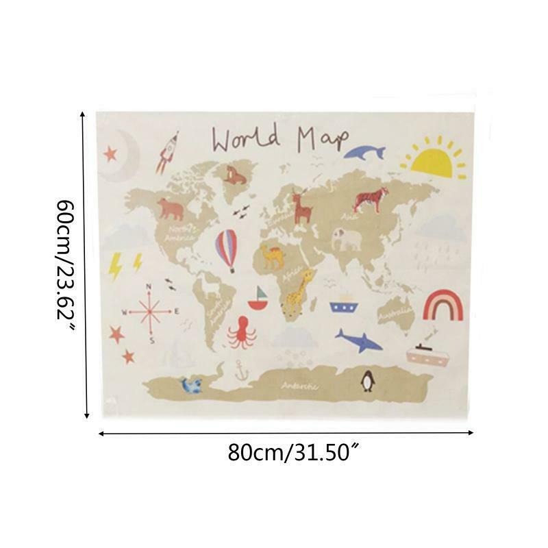 Nordic Educational Kids Room World Map Art Canvas Wall Hanging Painting Picture